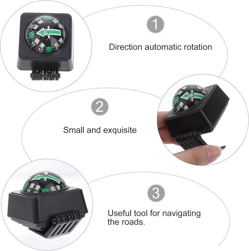 HIAKDOFT بوصلة لوحة القيادة للسيارة كرة دليل الاتجاه اكسسوارات السيارات للشاحنة القارب التخييم أسود - Image 3
